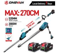 ONEVAN Tagliasiepi Elettrico per Rami Alti, Senza Fili, con LED, Telescopico, Cesoie da Giardino, Compatibile con Batteria Makita 18V