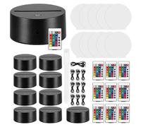ONEVER 10Pcs Luce Notturna a Led 3D Luce Colorata Telecomando (Nero Con foglio acrilico da 10 pezzi)