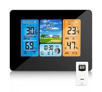ONEVER Stazione Meteo senza Fili Stazione Meteo Previsioni Digitali Colori con Allarme e Temperatura/Umidità/Barometro/Allarme/Orologio Lunare/Meteo con Sensore Esterno(nero)