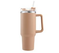 Onezebra Tazza termica a doppia parete, in acciaio inox, con manico e cannuccia, 1200 ml, isolata, per bevande calde al curry