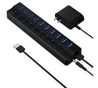 ONFINIO Hub USB 3.0, hub splitter USB a 10 porte con interruttori on/off individuali e adattatore di alimentazione 12V/2A estensione USB