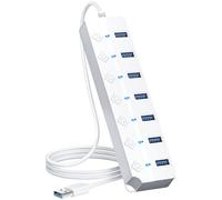 ONFINIO Hub USB 3.0, hub splitter USB a 7 porte con interruttori on/off e luci individuali, cavo lungo 1 m, compatibile con MacBook, laptop, Surface Pro, PS4, PC, unità flash, HDD mobile, bianco