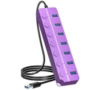ONFINIO Hub USB 3.0, hub splitter USB a 7 porte con interruttori on/off e luci individuali, cavo lungo 1 m, compatibile con MacBook, laptop, Surface Pro, PS4, PC, unità flash, HDD mobile, viola