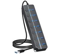 ONFINIO Hub USB 3.0, hub splitter USB a 7 porte con interruttori on/off e luci individuali, cavo lungo 1 m, compatibile con MacBook, laptop, Surface Pro, PS4, PC, unità flash, HDD mobile, grigio
