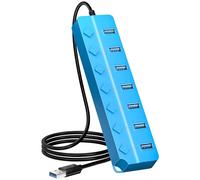 ONFINIO Hub USB 3.0, hub splitter USB a 7 porte con interruttori on/off e luci individuali, cavo lungo 1 m, compatibile con MacBook, laptop, Surface Pro, PS4, PC, unità flash, HDD mobile, blu