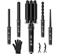 Onftrym Ferro Arricciacapelli 5 in 1,Multifunzione Arricciacapelli Set con Display LCD e Temperatura Regolabile 160-230℃,Piastra Onde Per Capelli Ceramica,Piastra Capelli Ondulati con Guanto e 2 Clip