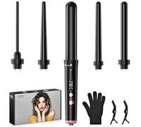 Onftrym Ferro Arricciacapelli 5 in 1 Professionale Ceramica,Set Arricciacapelli con Schermo LED Temperatura Regolabile 160-230℃,Ferro Ondulato con Guanto e 2 Clip per Capelli Corti Lunghi(Nero)
