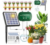 Onherm Kit per irrigazione a goccia Automatica Solare, 12 Programmi di Irrigazione, Set di Irrigazione a Goccia Automatica con Pannello Solare e Tubo per Irrigazione Giardin Prato Balcone Orto Vasi
