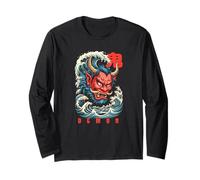 Oni Giapponese Kanji Demon Retro Anime Giappone Souvenir Maglia a Manica