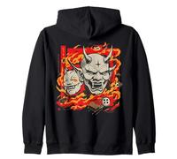 Oni Mask Japanese Demon - T-Shirt estetica Tatuaggio Fuoco Felpa con Cappuccio