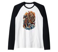 Oni Mostro Kaiju Vintage Tatuaggio Giapponese Stile Maglia con Maniche Raglan