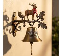 Oniissy Campanello di benvenuto natalizio in ghisa con disegni di personaggi festivi per la decorazione della casa delle vacanze, renna, pupazzo di neve o Babbo Natale (cervo)