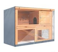 Oniissy Copertura per conigliera a due piani, impermeabile, in tessuto Oxford, protezione per gabbie per animali domestici, con finestra frontale trasparente, per uso esterno e interno (grigio)