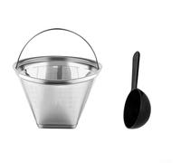 Oniissy Filtro da caffè in acciaio inox riutilizzabile lavabile per 6-10 tazze caffè manuale con manico e cucchiaino da caffè (1)