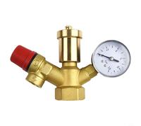 Oniissy Gruppo di sicurezza per caldaia, valvola da 1", 3 bar, per sistemi di riscaldamento, valvola di sfogo in ottone con display manometro da 0-10 bar e sfiato rapido da 3/8", compatibile con fino