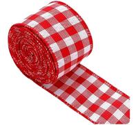 Oniissy Nastro natalizio scozzese, 6,3 cm x 4,5 m, in poliestere rosso e bianco, per fai da te, decorazioni natalizie e stagionali (A)
