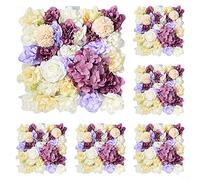 Oniissy Pannelli da parete con fiori artificiali 3D con rose ortensie, sfondo per feste di nozze, decorazione per la casa, interni ed esterni, oggetti di scena fotografici, 38 x 38 cm, confezione da 6