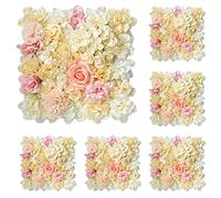 Oniissy Pannelli da parete con fiori artificiali 3D con rose ortensie, sfondo per feste di nozze, decorazione per la casa, interni ed esterni, oggetti di scena per fotografie, 38 x 38 cm, confezione