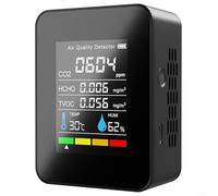 Oniissy Qualità dell'aria 5 in 1 con rilevatore per misurazione di anidride carbonica, umidità, HCHO e TVOC, ampio display LCD con retroilluminazione, per uso domestico e industriale (nero)