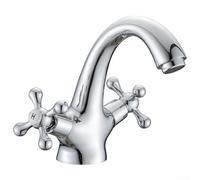 Oniissy Rubinetto da bagno vintage con maniglia girevole per acqua calda e fredda, miscelatore tradizionale vittoriano monoblocco cromato con maniglia a croce