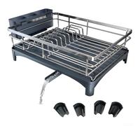 Oniissy Scolapiatti in acciaio inossidabile 304, grande capacità, organizer da cucina, scolapiatti scanalato, piedini antiscivolo per piatti, ciotole, tazze, utensili, scolapiatti da piano di lavoro