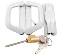 Oniissy Set di maniglie per porta scorrevole per patio con chiavi, serratura in vetro, hardware di sicurezza di ricambio, in lega di zinco, bianco, compatibile bilaterale unilaterale, porte standard