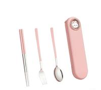 Oniissy Set di posate in acciaio inossidabile con scatola portaoggetti a scatto, posate portatili in acciaio inossidabile 304 per viaggi, campeggio e pranzo (rosa 3)