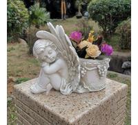 Oniissy Vaso da fiori ad ala d'angelo con drenaggio per piante grasse e piccole piante, elegante decorazione da giardino in resina bianca per interni ed esterni, resistente alle intemperie (angelo