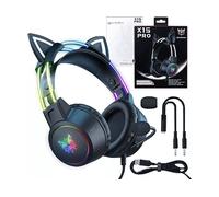 ONIKUMA Da Gioco Onikuma X15 Pro CUFFIE GAMING, Nero con orecchie di gatto