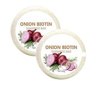 Onion Biotin Shampoo Bar, Cipolla Rosmarino Shampoo Bar per la crescita dei capelli, pulizia profonda e idratazione, uso nella doccia a casa e in viaggio, per tutti i tipi di capelli (2 pezzi)
