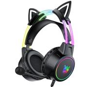 ONITOON Cuffie da gioco leggere, orecchie di gatto rimovibili, luce RGB sfumata, cuffie cablate per PC/Mac/PS4/PS5/Xbox One/Switch/telefono, suono surround virtuale, microfono con cancellazione del