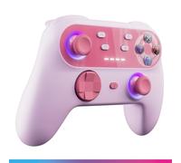 Oniverse Controller wireless per Switch/Switch 2/Lite/OLED/PC/Mobile, joystick con effetto Hall, giroscopio, pulsanti macro, modalità turbo e vibrazioni regolabili, LED, autonomia 6h - Walli (Rosa)