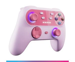 Oniverse Controller wireless per Switch/Switch 2/Lite/OLED/PC/Mobile, joystick con effetto Hall, giroscopio, pulsanti macro, modalità turbo e vibrazioni regolabili, LED, autonomia 6h - Walli (Rosa)
