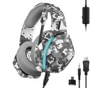 Oniverse Cuffie Gaming PS5 PS4 Switch compatibile con Xbox PC Mac con microfono regolabile, LED, altoparlanti da 50 mm, cuscinetti in tessuto traspirante - Cuffie stereo cablate Nebula (Urban Camo)
