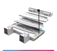 Oniverse Supporto PS5/PS5 Slim - Stazione di raffreddamento ventola a 3 velocità, doppio caricatore controller PS5 compatibile DualSense, supporto ricarica cuffie e accessori 14 giochi - Nexus 5