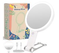 ONIYEA Specchio da viaggio con luce 10X, specchio ingranditore a doppio lato, specchio per trucco ricaricabile con illuminazione a 3 colori, touch screen dimmerabile, da appendere al tavolo (bianco)