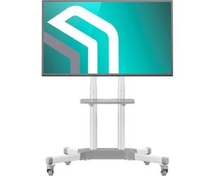 ONKRON Carrello TV 32″ - 65″, Porta TV con le Ruote, Carico Totale 50 kg, Supporto Televisore da Terra max VESA 600x400 mm, Porta Televisore da Terra con Mensola Universale, Colore Bianco TS1351-W