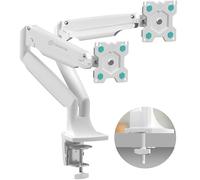 ONKRON Supporto Monitor Scrivania 13-32 pollici, Doppio Braccio Monitor Carico totale 18 kg, VESA 75x75-100x100 mm, Supporto Schermo PC Scrivania Girevole, Inclinabile, Regolabile, Bianco G200-W