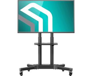 ONKRON Supporto TV da Pavimento 32" - 65", Carico max 50 kg, Porta televisore mobile VESA 100x100-600x400, Carrello TV con Ruote e Ripiano, Piedistallo da Terra, Altezza regolabile, Nero, TS1351-B