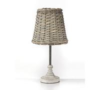 Onli 4887/L Lampada da Tavolo Cestino con Paralume E27, Bianco, Ø 20 x h 40cm, legno;rattan