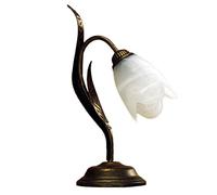 ONLI - abat-jour 1 x E14. Metallo marrone spennellato oro, paralume in vetro opaco decoro alabastro. Stile classico, tradizionale. Ideale per la camera da letto. (Vetro Bianco)