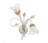 ONLI - applique da parete 2 luci in metallo bianco e argento con sfumature oro. Vetri a forma di calla. 2 x E14