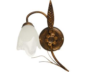 ONLI - Applique, lampada da parete 1 luce in metallo marrone spennellato oro e vetro bianco. Stile classico, rustico, tradizionale.