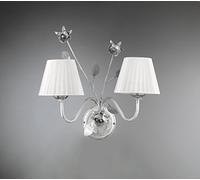ONLI - Applique lampada da parete Rose in metallo color bianco e argentato e decorazione con rose. Paralumi tessuto bianco plissettato. 2 x E14. Ideale per zona giorno e corridoi, stile classico.