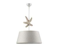 ONLI Lampada a Sospensione con Paralume in Tessuto Color Avorio e Decorazione Stella in Legno