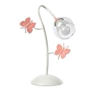 ONLI - Lampada da tavolo in metallo bianco con farfalle dipinte in Bianco/rosa