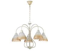 ONLI Lampadario 5 luci in Metallo Avorio spennellato Oro con vetri Bianchi sfumati Ambra