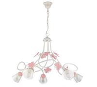 ONLI Lampadario 5 luci in Metallo Bianco con Farfalle Rosa