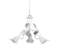 ONLI - Lampadario Marilena attacco E14. Colore bianco e argentato stile classico retro design elegante e chic. decorazione con foglie argentate. Garanzia italiana 24 mesi (3 Luci)