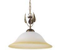 ONLI Mira - Lampada a Sospensione Classico, Vetro color Avorio sfumato Ambra. Struttura in metallo Marrone spennellato Oro. Diametro 40cm, vetro;metallo, marrone/avorio/ambra